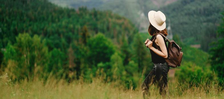 Stylish Hipster Woman With Backpack