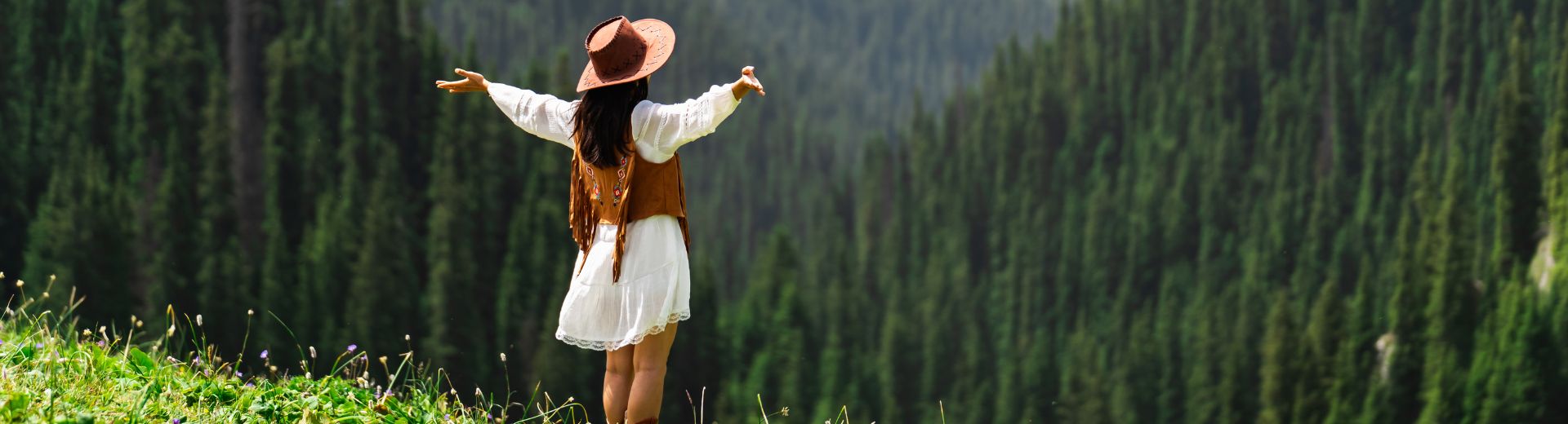 Female Tourist Relaxing And Enjoying Beautiful Scenery Landscape